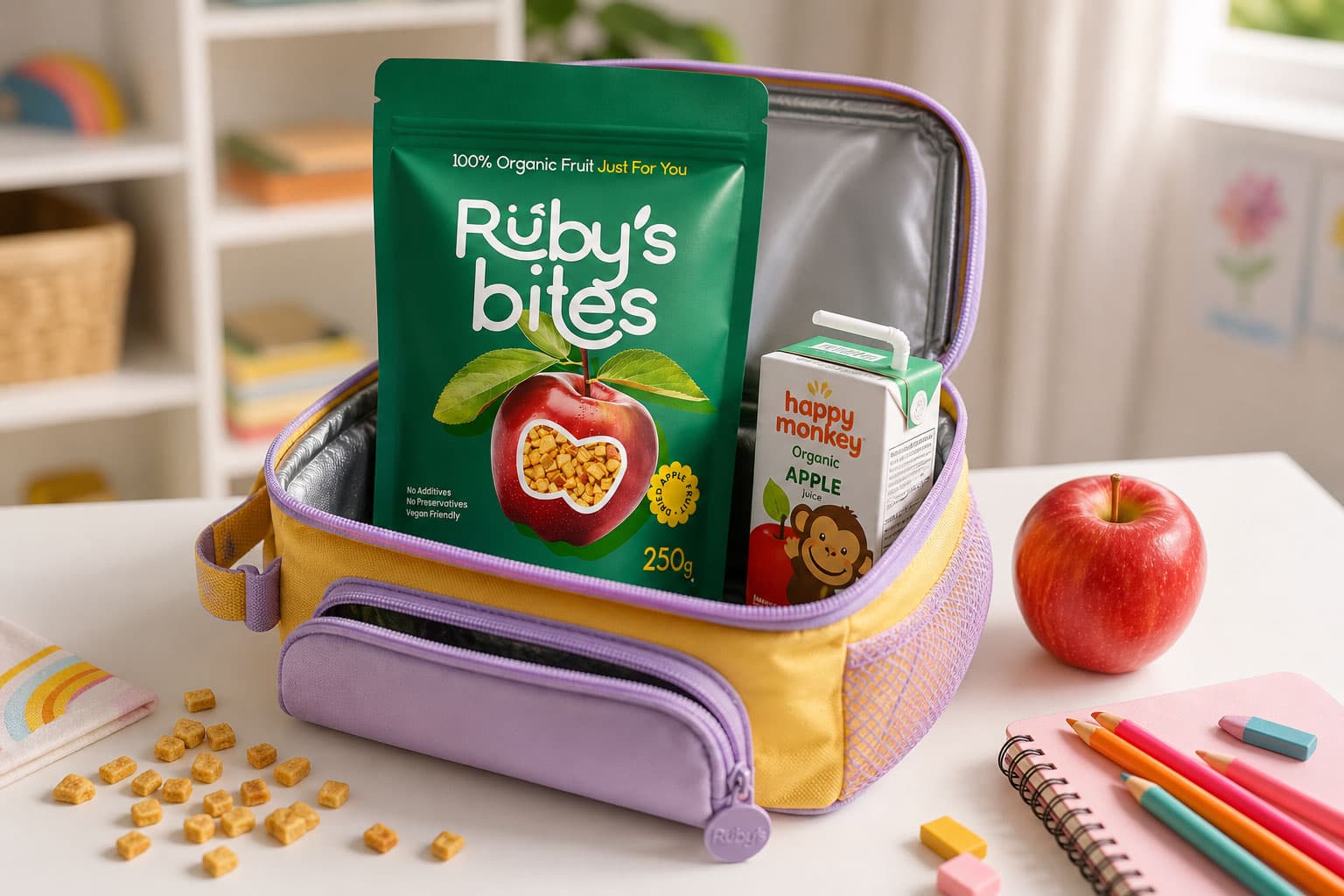 A kid's lunchbox with Ruby's Bites